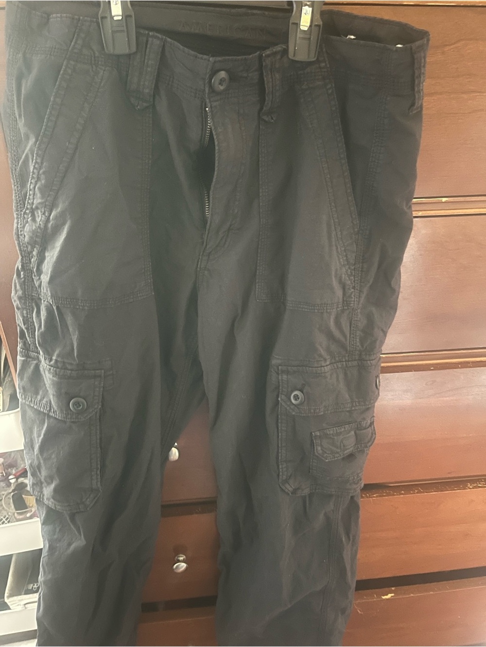 American Eagle Outfitters Black Wide Leg Cargo Jumpsuit Pants